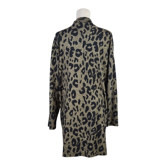 Tickled Teal Leopard Print Open Front Duster Cardigan with Pockets Lightweight - Picture 5 of 8